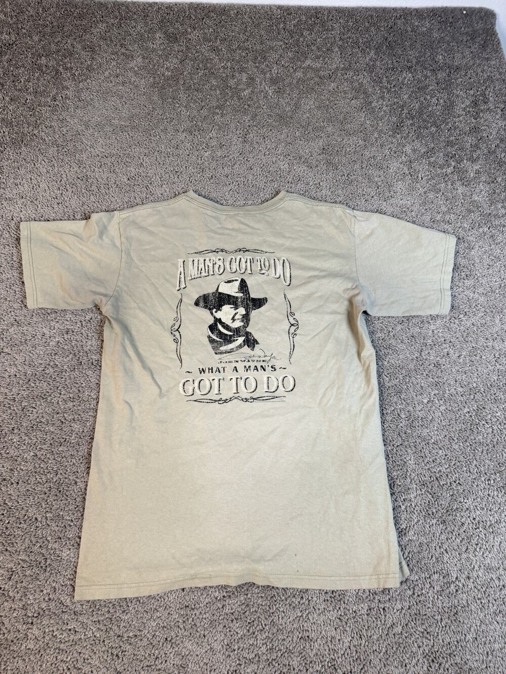 John Wayne Shirt Mens M Beige Western Graphic Crew Neck Cotton Tagless